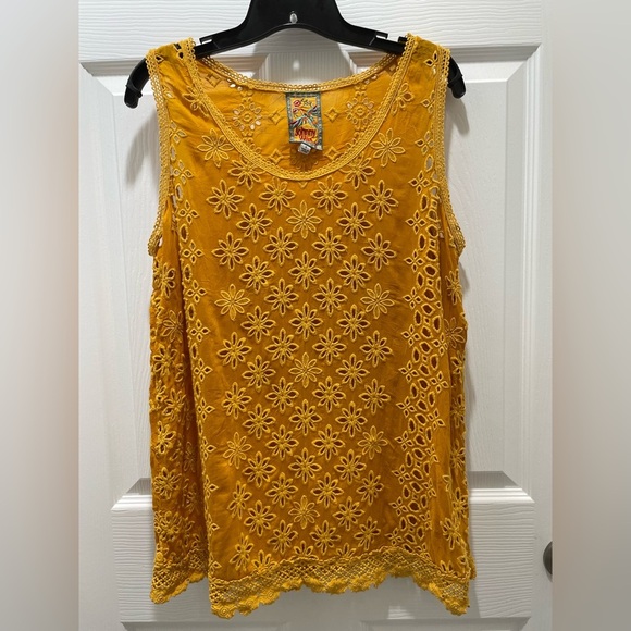 Johnny Was Carden Tank Persimmon Yellow Floral Eyelet Rayon Top Size S - Picture 2 of 7